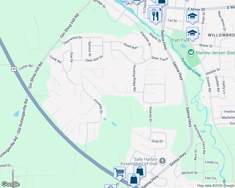 map of restaurants, bars, coffee shops, grocery stores, and more near 213 Winchester Way in Prattville