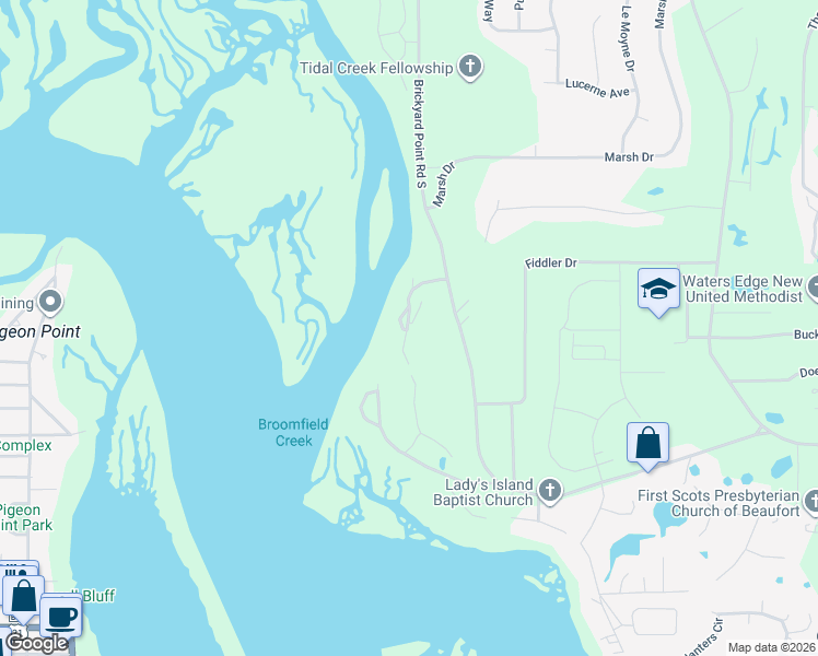 map of restaurants, bars, coffee shops, grocery stores, and more near 56 Schooner Drive in Beaufort