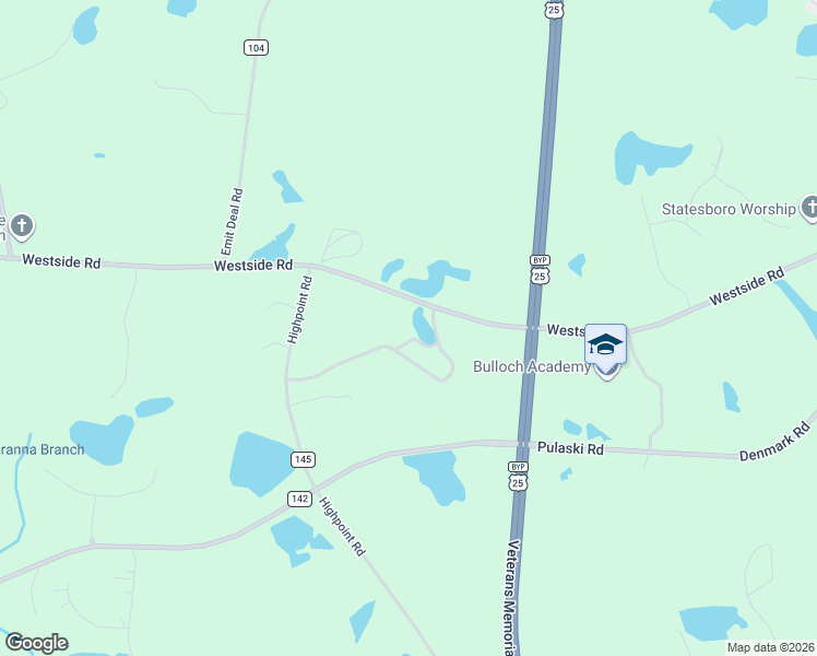 map of restaurants, bars, coffee shops, grocery stores, and more near 205 Hodges Lane in Statesboro