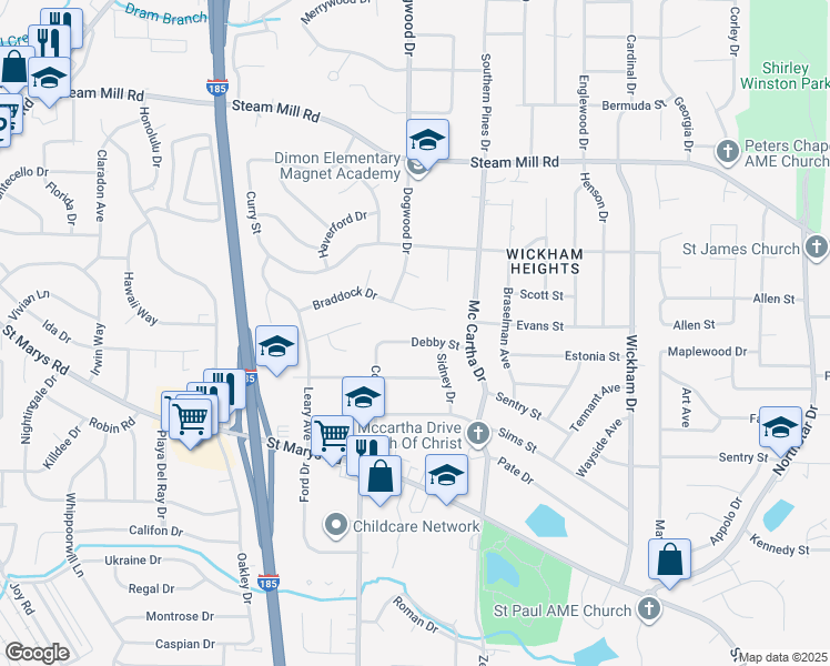 map of restaurants, bars, coffee shops, grocery stores, and more near 4249 Debby Street in Columbus