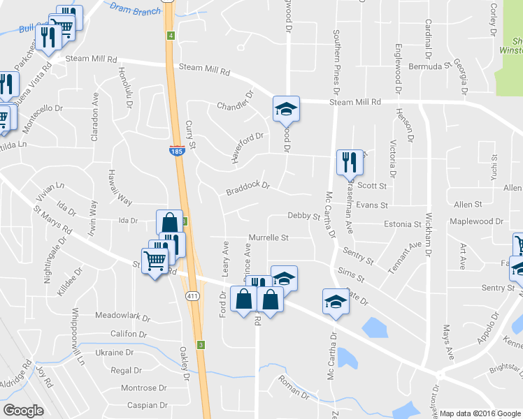 map of restaurants, bars, coffee shops, grocery stores, and more near 4130 Montclair Drive in Columbus