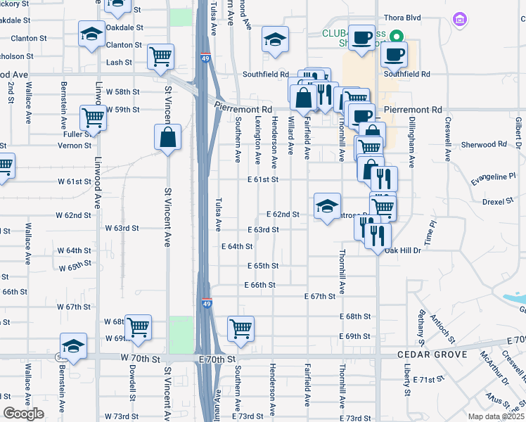 map of restaurants, bars, coffee shops, grocery stores, and more near 6127 Lexington Avenue in Shreveport