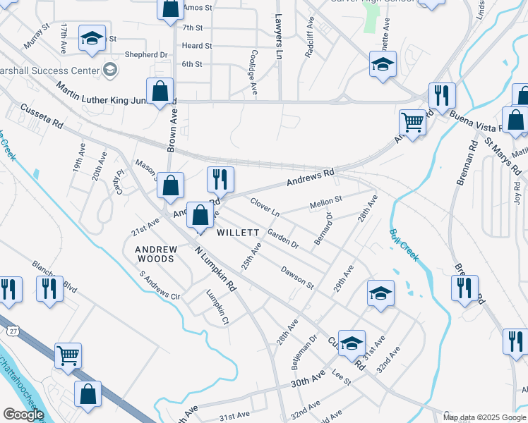 map of restaurants, bars, coffee shops, grocery stores, and more near 2408 Clover Lane in Columbus