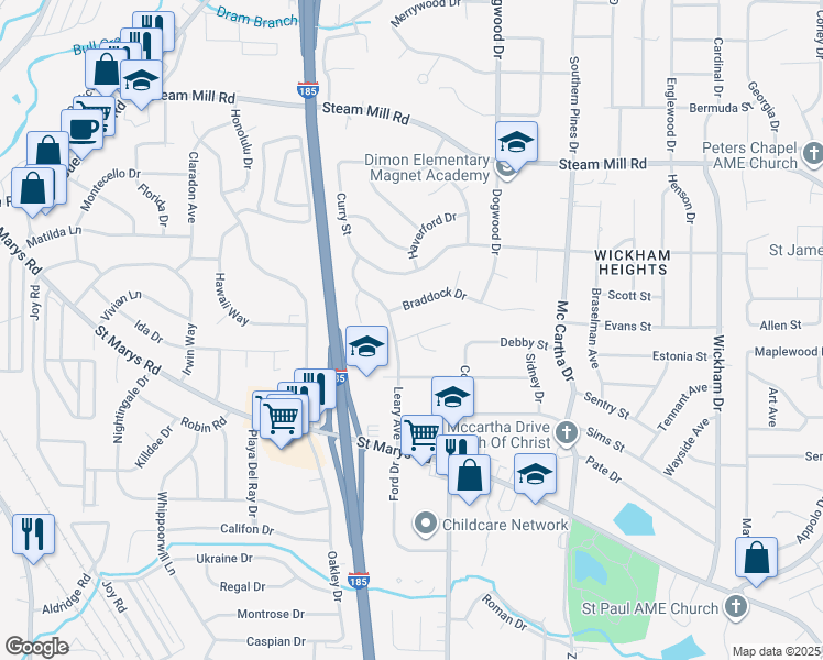 map of restaurants, bars, coffee shops, grocery stores, and more near 4101 Montclair Drive in Columbus