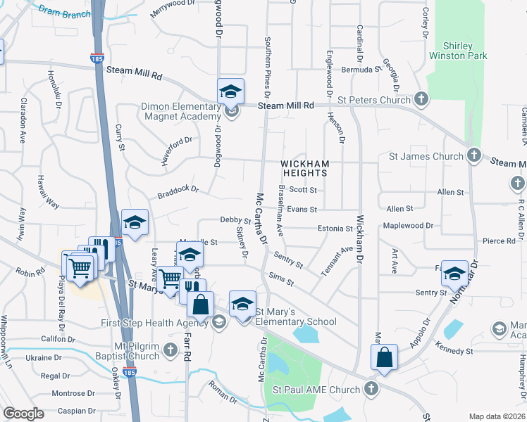 map of restaurants, bars, coffee shops, grocery stores, and more near 4404 Evans Street in Columbus