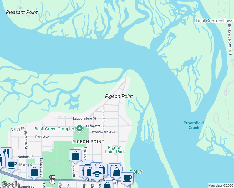 map of restaurants, bars, coffee shops, grocery stores, and more near 1 Albert Street in Beaufort