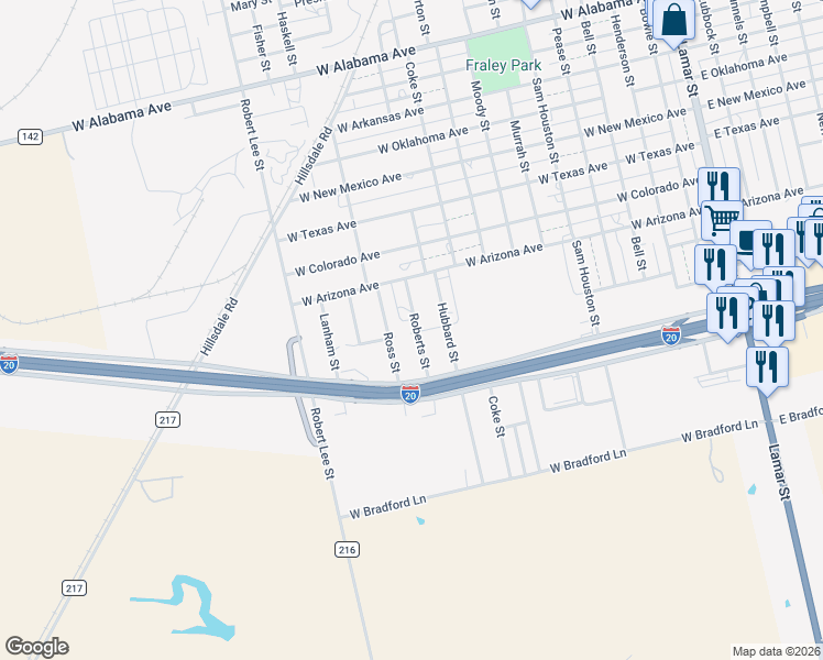 map of restaurants, bars, coffee shops, grocery stores, and more near 1618 Roberts Street in Sweetwater