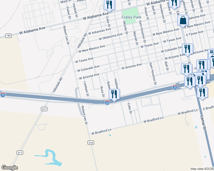 map of restaurants, bars, coffee shops, grocery stores, and more near 1618 Roberts Street in Sweetwater