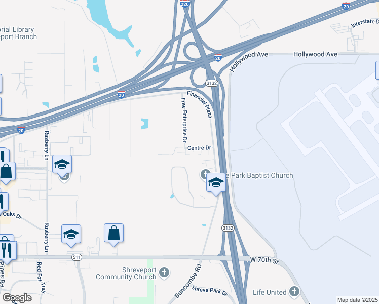 map of restaurants, bars, coffee shops, grocery stores, and more near 14 Centre Drive in Shreveport