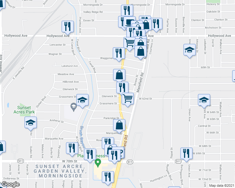 map of restaurants, bars, coffee shops, grocery stores, and more near 6224 Hearne Avenue in Shreveport