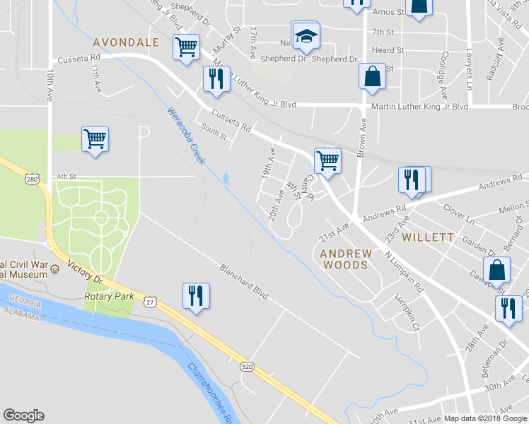 map of restaurants, bars, coffee shops, grocery stores, and more near 1999 2nd Street in Columbus