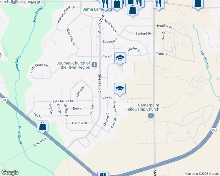 map of restaurants, bars, coffee shops, grocery stores, and more near 466 Harvest Loop in Prattville