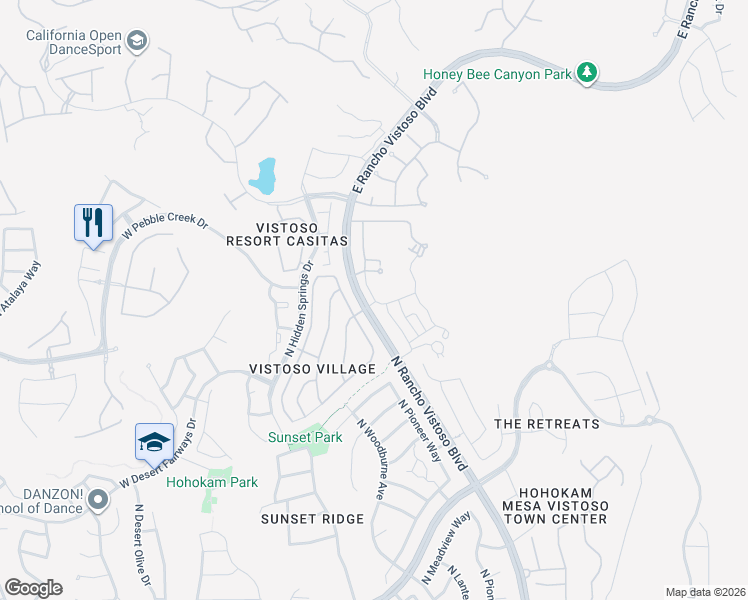 map of restaurants, bars, coffee shops, grocery stores, and more near 13401 North Rancho Vistoso Boulevard in Oro Valley