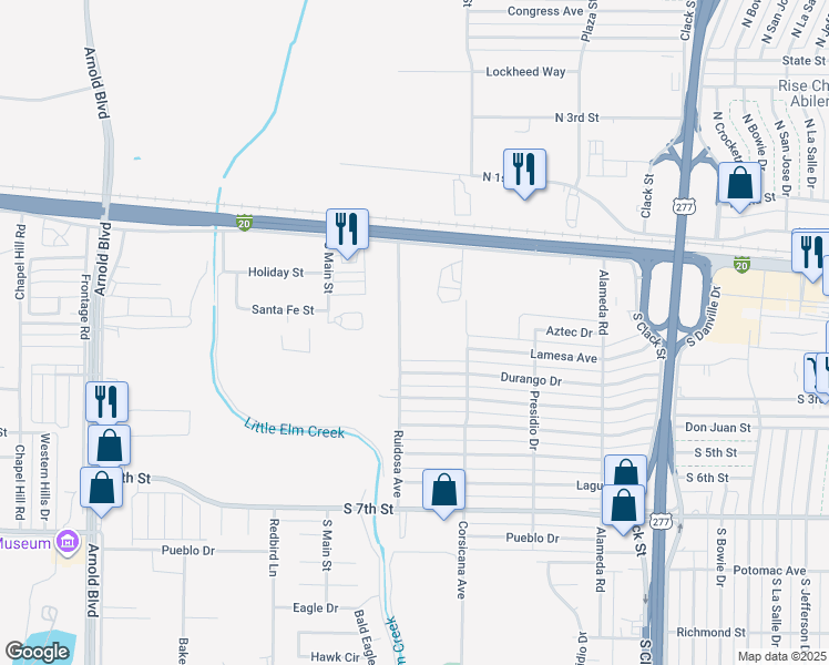 map of restaurants, bars, coffee shops, grocery stores, and more near 279 Ruidosa Avenue in Abilene