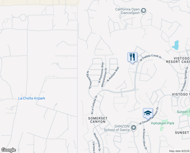 map of restaurants, bars, coffee shops, grocery stores, and more near 1265 West Varese Way in Oro Valley
