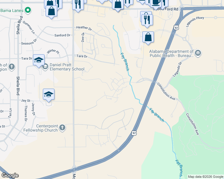 map of restaurants, bars, coffee shops, grocery stores, and more near 1936 Constitution Avenue in Prattville