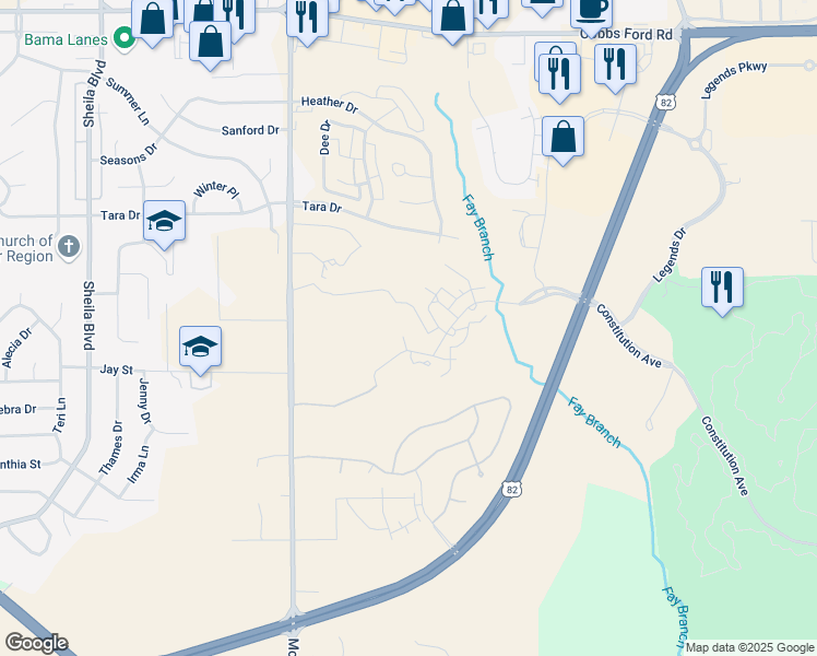 map of restaurants, bars, coffee shops, grocery stores, and more near Rufus Road in Prattville
