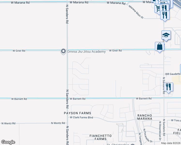 map of restaurants, bars, coffee shops, grocery stores, and more near 12401 West Grier Road in Marana