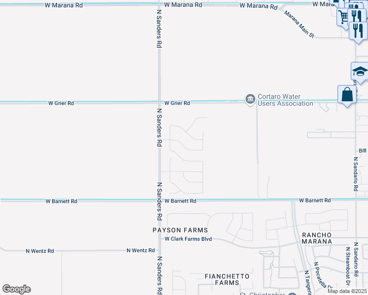 map of restaurants, bars, coffee shops, grocery stores, and more near 12401 West Grier Road in Marana
