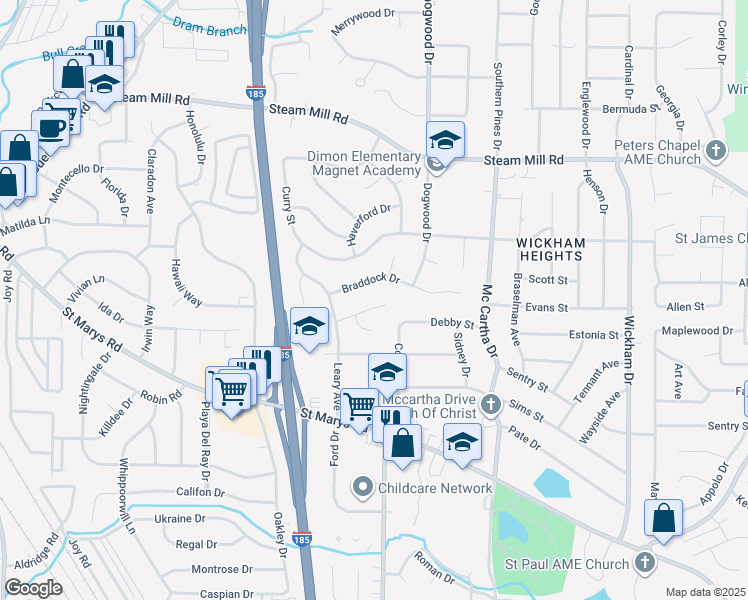 map of restaurants, bars, coffee shops, grocery stores, and more near 4130 Montclair Drive in Columbus
