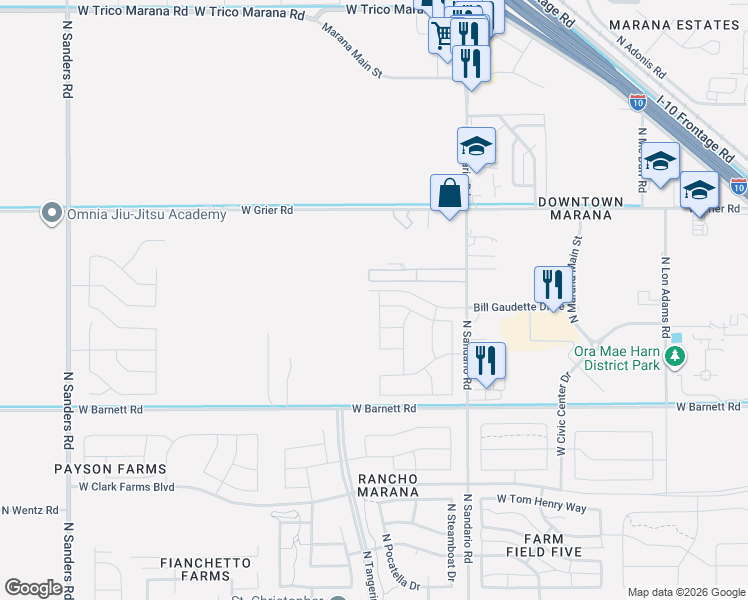map of restaurants, bars, coffee shops, grocery stores, and more near 13412 North May CHU Road in Marana