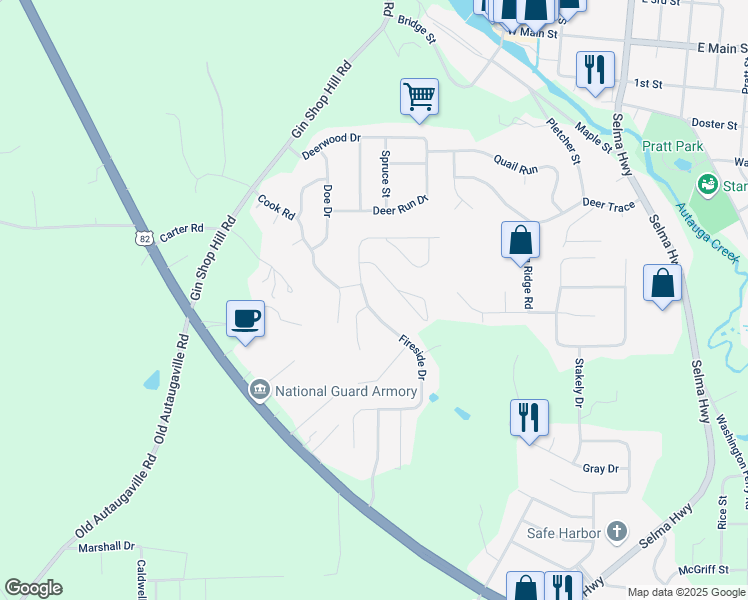 map of restaurants, bars, coffee shops, grocery stores, and more near 952 Fireside Dr in Prattville