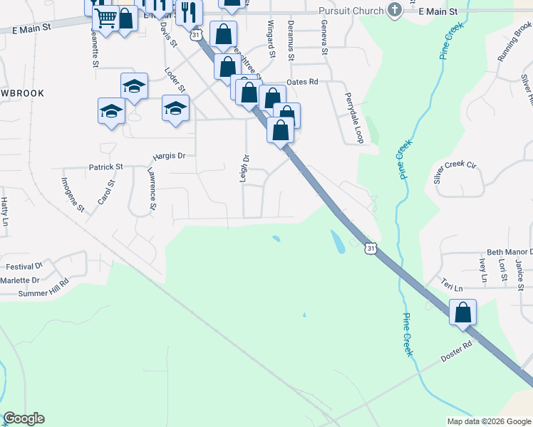 map of restaurants, bars, coffee shops, grocery stores, and more near 612 Sunset Dr in Prattville