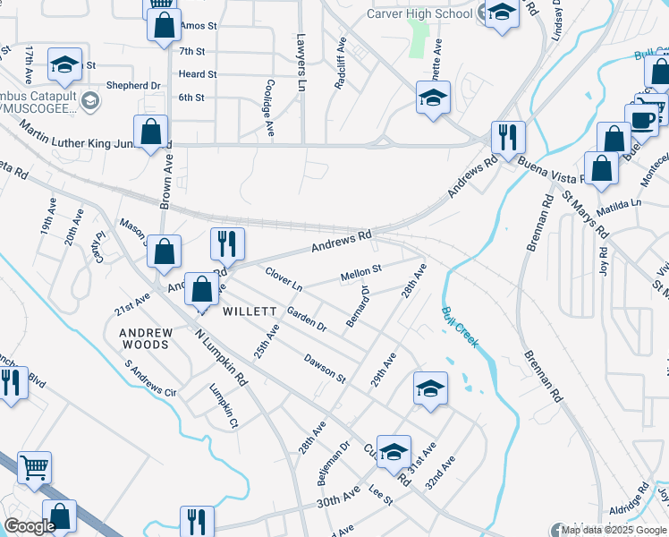 map of restaurants, bars, coffee shops, grocery stores, and more near 430 Mellon Street in Columbus