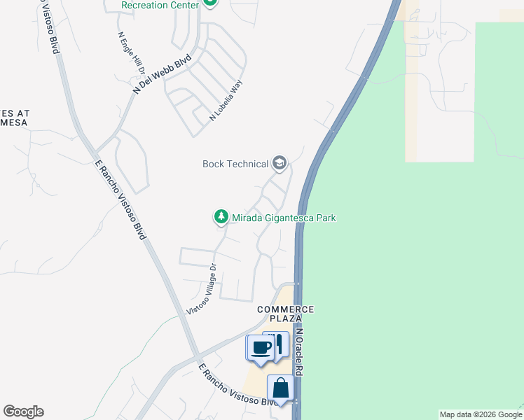 map of restaurants, bars, coffee shops, grocery stores, and more near 2515 East Petroglyph Lane in Oro Valley