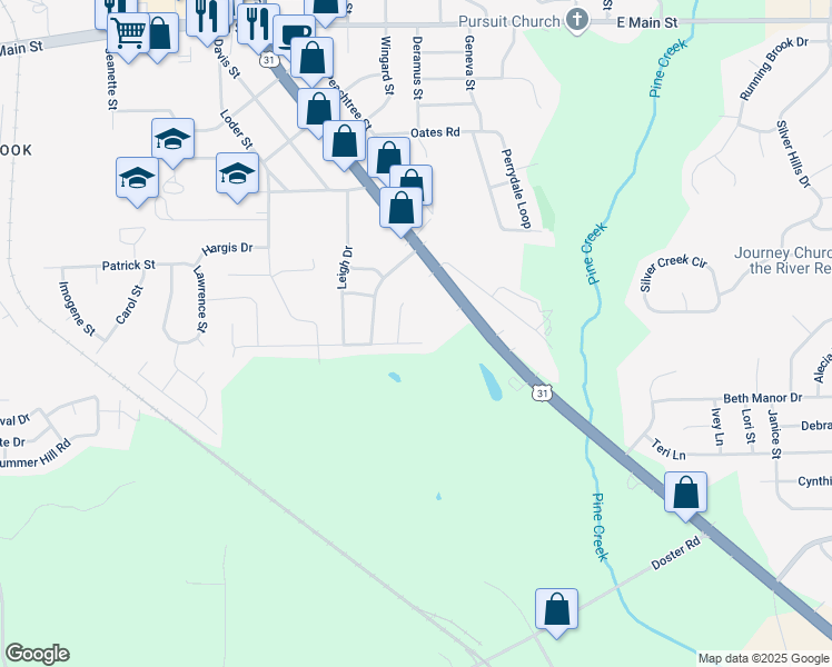map of restaurants, bars, coffee shops, grocery stores, and more near 108 Sara Lane in Prattville