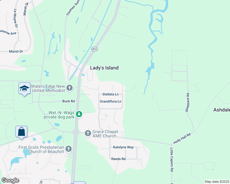 map of restaurants, bars, coffee shops, grocery stores, and more near 6 Shiney Leaf Court in Beaufort