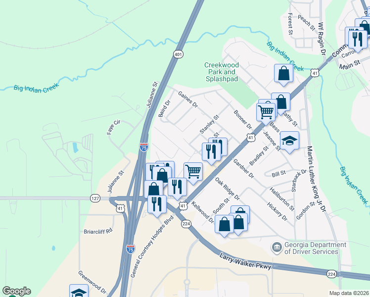 map of restaurants, bars, coffee shops, grocery stores, and more near 1110 Jewell Drive in Perry