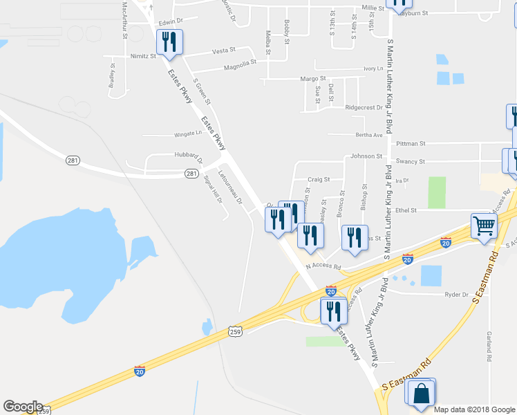 map of restaurants, bars, coffee shops, grocery stores, and more near 28 Gilmour in Longview
