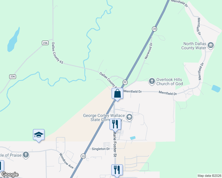 map of restaurants, bars, coffee shops, grocery stores, and more near 1-137 Dallas County 65 in Valley Grande