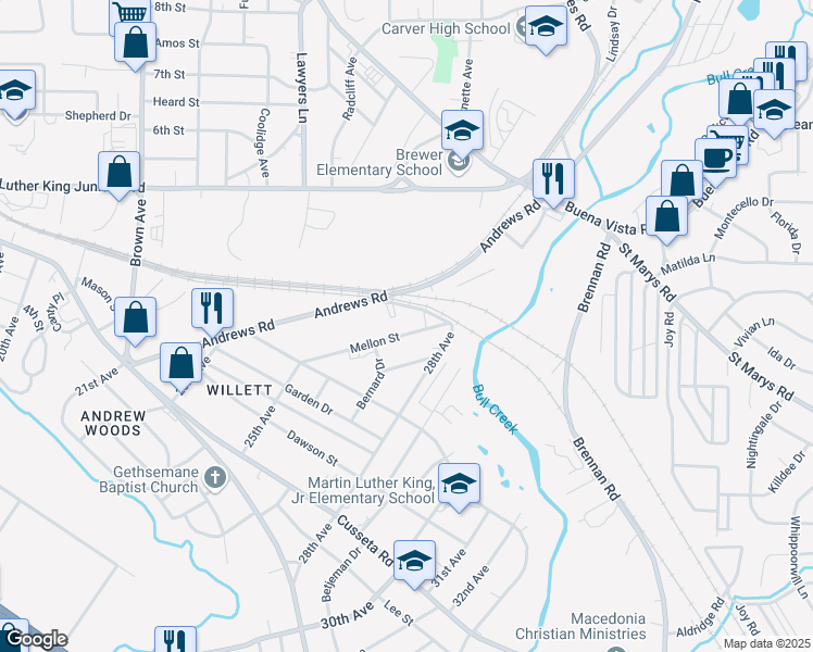 map of restaurants, bars, coffee shops, grocery stores, and more near 2502 East Central Street in Columbus