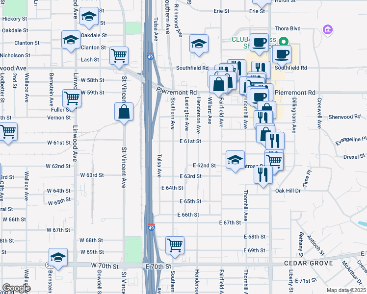 map of restaurants, bars, coffee shops, grocery stores, and more near 6105 Lexington Avenue in Shreveport