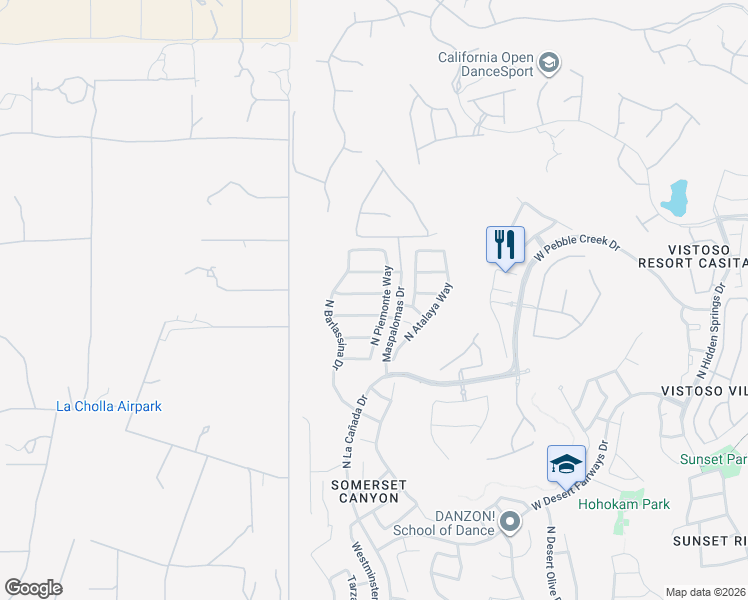 map of restaurants, bars, coffee shops, grocery stores, and more near 1266 West Vinovo Pass in Oro Valley