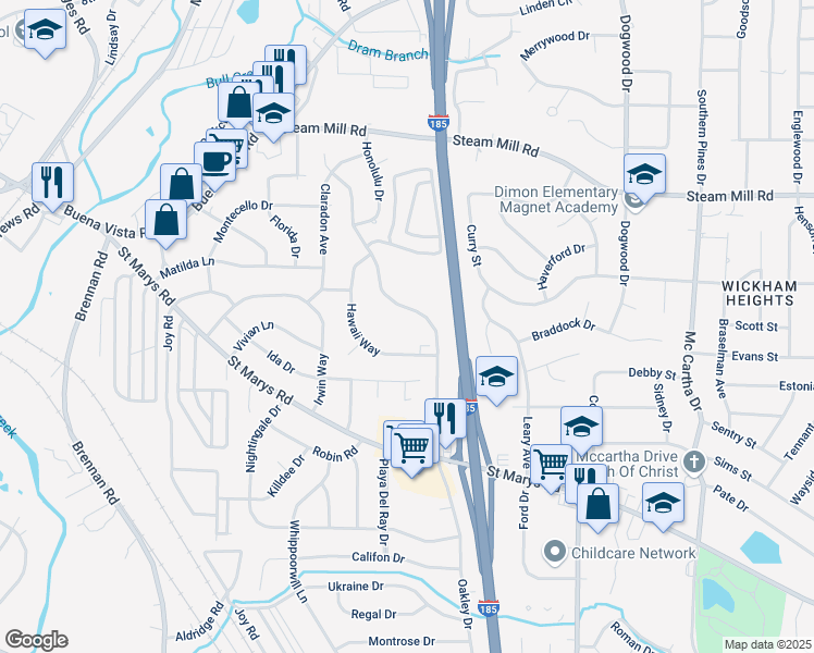 map of restaurants, bars, coffee shops, grocery stores, and more near 29 North Oakley Drive in Columbus