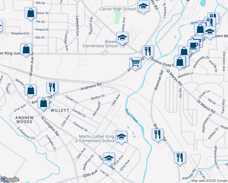 map of restaurants, bars, coffee shops, grocery stores, and more near 2538 East Central Street in Columbus