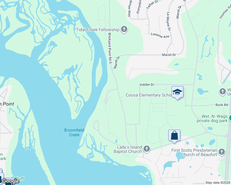 map of restaurants, bars, coffee shops, grocery stores, and more near 1D Marsh Harbor Drive in Beaufort