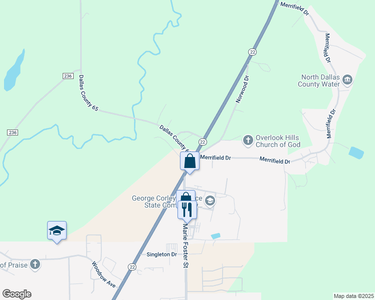 map of restaurants, bars, coffee shops, grocery stores, and more near 3123 Alabama 22 in Valley Grande