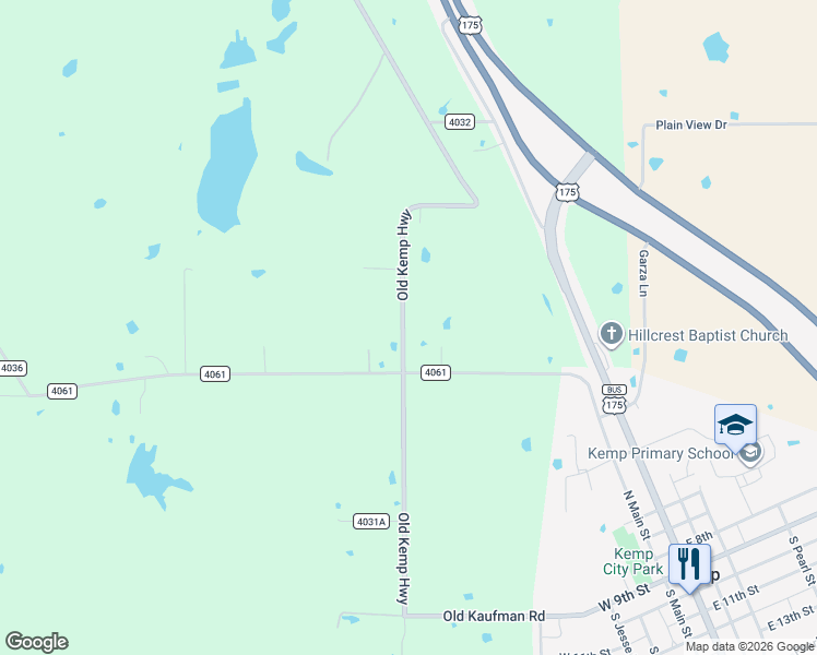 map of restaurants, bars, coffee shops, grocery stores, and more near 13471 County Road 4031 in Kemp