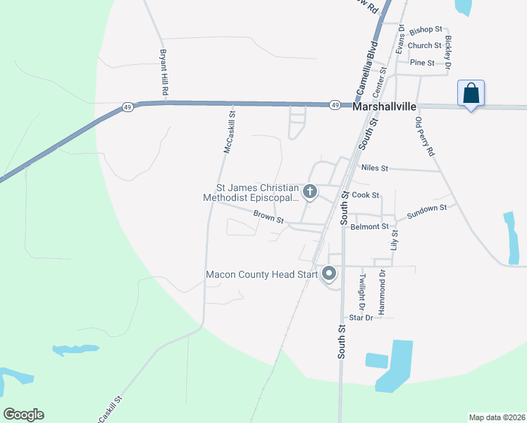 map of restaurants, bars, coffee shops, grocery stores, and more near 305 Browns Chapel Road in Marshallville