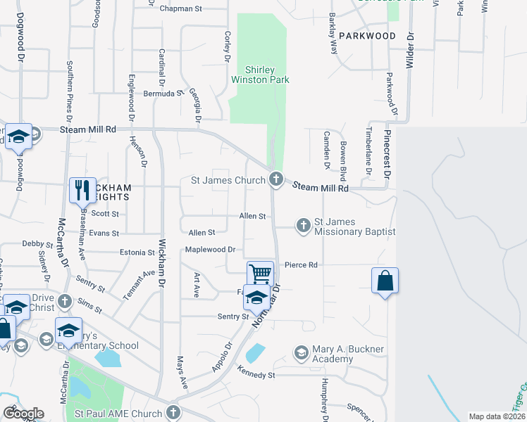 map of restaurants, bars, coffee shops, grocery stores, and more near 5015 Allen Street in Columbus