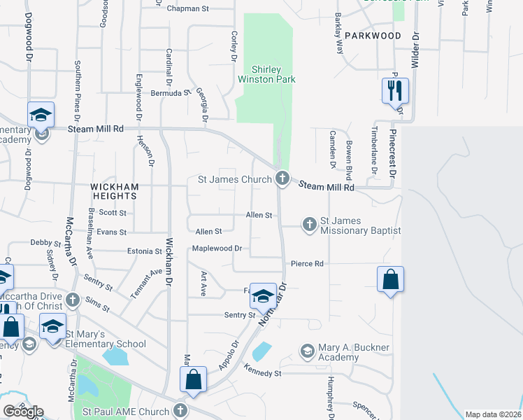 map of restaurants, bars, coffee shops, grocery stores, and more near 5015 Allen Street in Columbus
