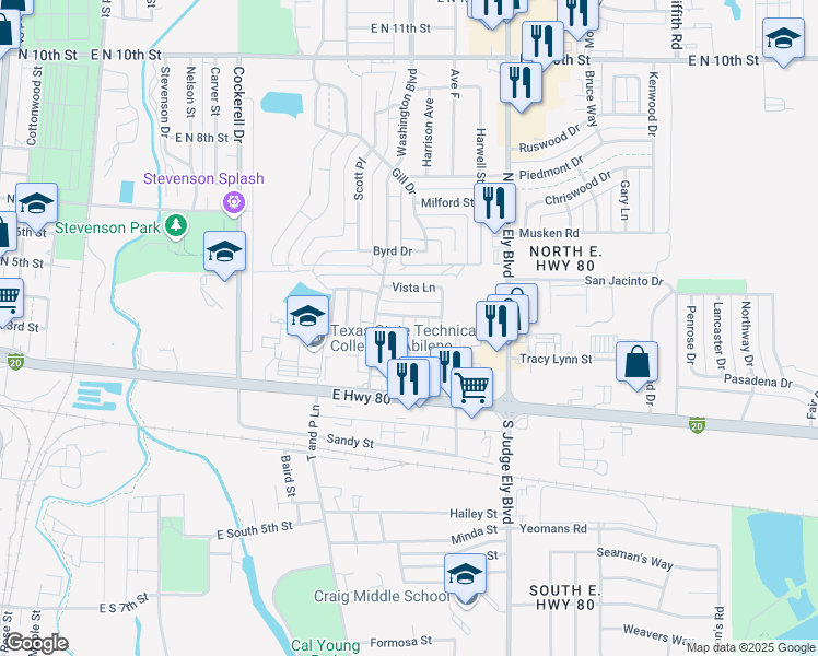 map of restaurants, bars, coffee shops, grocery stores, and more near 310 Turtle Cove in Abilene