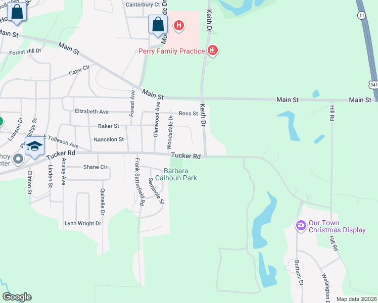 map of restaurants, bars, coffee shops, grocery stores, and more near 1807 Tucker Rd in Perry