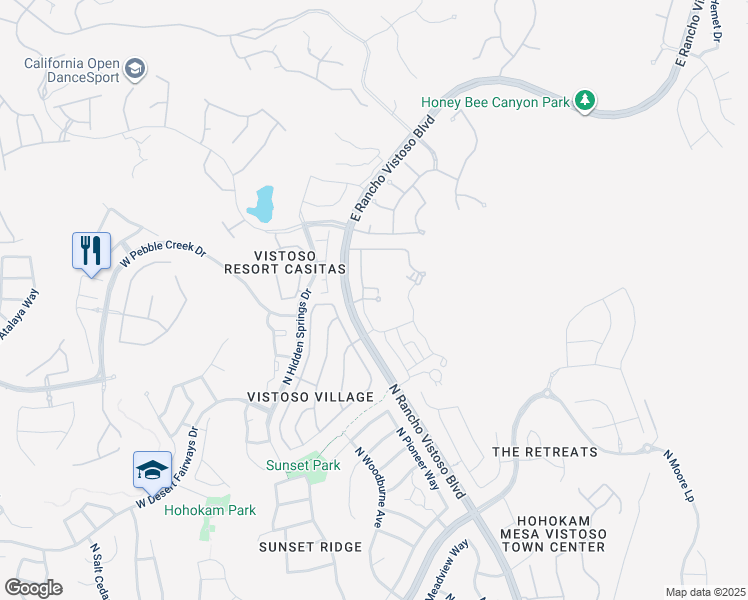 map of restaurants, bars, coffee shops, grocery stores, and more near 13500 North Rancho Vistoso Boulevard in Tucson