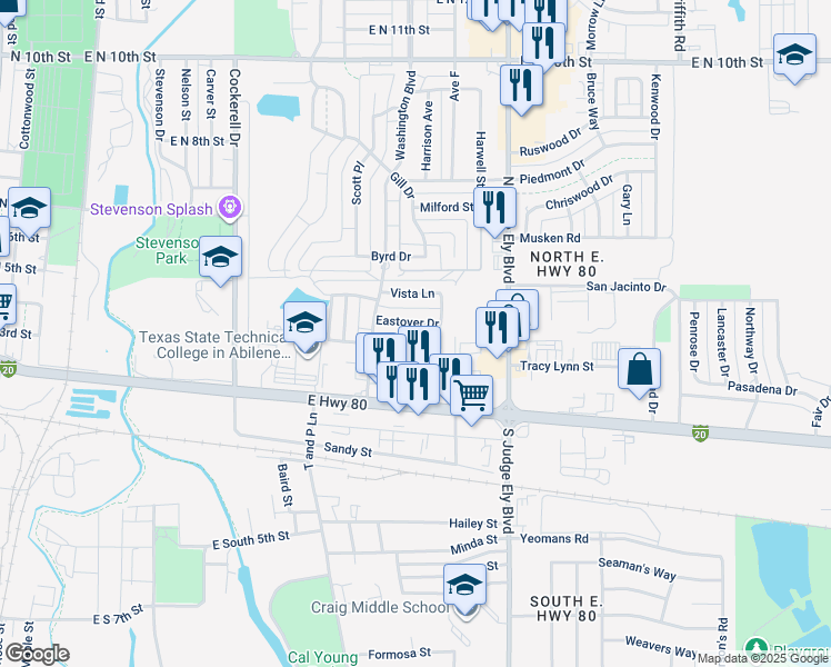 map of restaurants, bars, coffee shops, grocery stores, and more near 383 Turtle Cove in Abilene