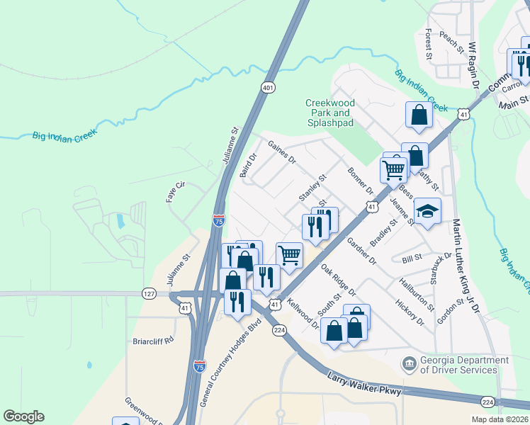 map of restaurants, bars, coffee shops, grocery stores, and more near 1110 Jewell Drive in Perry